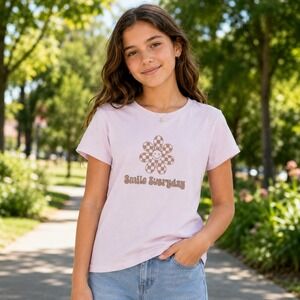 Kandy Kiss Girls Size 14 White Smile Everyday Checkered Flower Graphic Tee